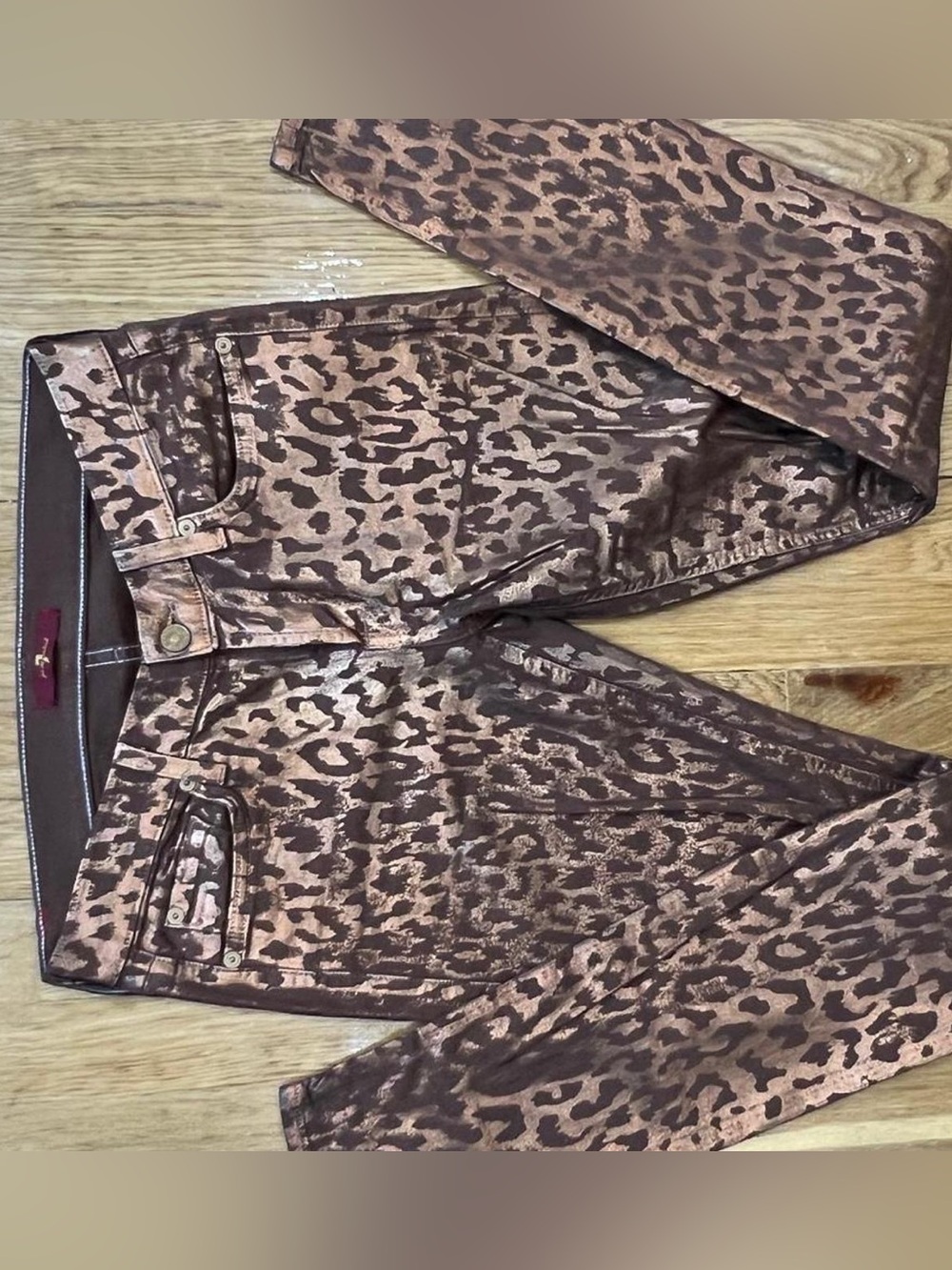 7 For All Mankind Metallic Leopard Print Jeans in Bronze and Brown